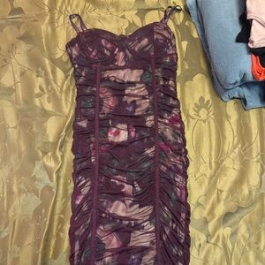 Fashion Nova Plum Floral Ruched Maxi Dress